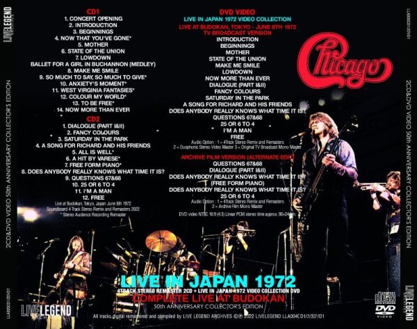 Photo2: CHICAGO - LIVE IN JAPAN 1972 50TH ANNIVERSARY COLLECTOR'S EDITION 2CD / DVD [LIVE LEGEND] (2)