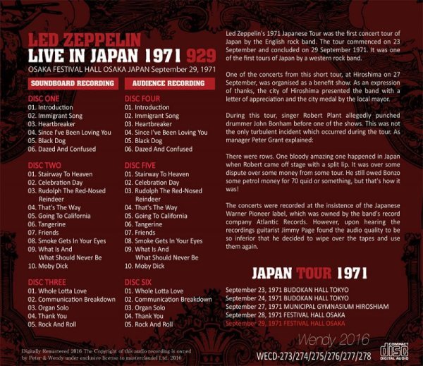Photo2: LED ZEPPELIN - LIVE IN JAPAN 1971 929 6CD [WENDY] (2)