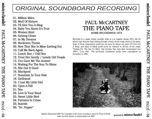 Photo2: PAUL McCARTNEY - THE PIANO TAPE CD [MISTERCLAUDEL] (2)