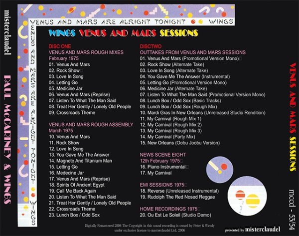 Photo2: PAUL McCARTNEY - VENUS AND MARS SESSIONS 2CD [MISTERCLAUDEL] (2)
