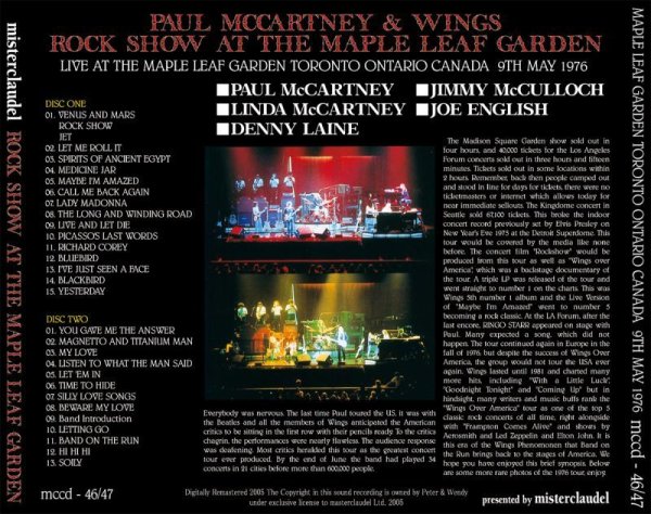 Photo2: PAUL McCARTNEY - ROCK SHOW AT THE MAPLE LEAF GARDEN 2CD [MISTERCLAUDEL] (2)
