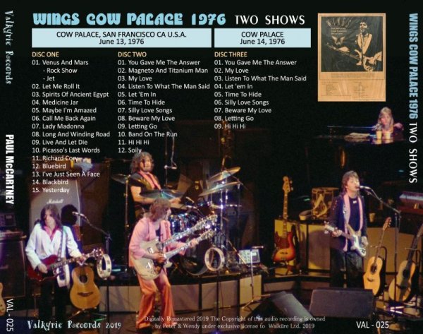 Photo2: PAUL McCARTNEY - 1976 WINGS COW PALACE TWO SHOWS 3CD [VALKYRIE RECORDS] (2)