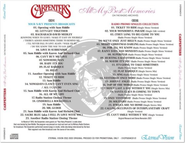 Photo2: CARPENTERS -  ALL MY BEST MEMORIES : ON THE RADIO ARCHIVES YOUR NAVY PRESENTS BROADCASTS / RADIO PROMO SINGLES COLLECTION 2CD [ETERNALVISION] (2)