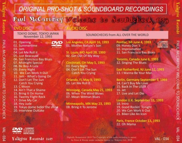 Photo2: PAUL McCARTNEY - WELCOME TO SOUNDCHECK 1993 CD + DVD [VALKYRIE RECORDS] (2)