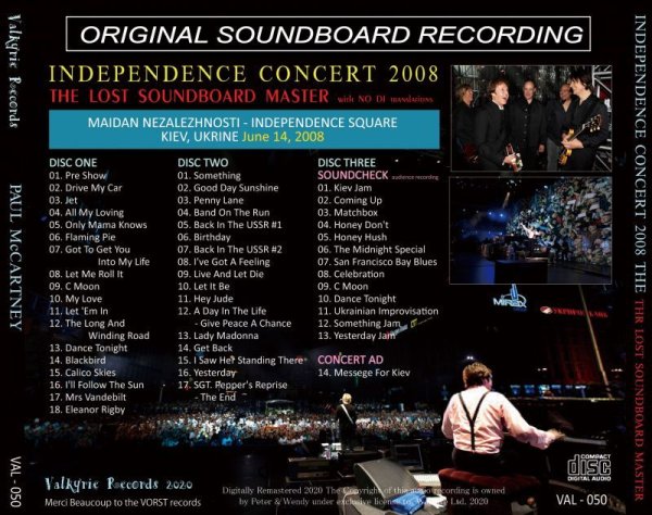 Photo2: PAUL McCARTNEY - 2008 INDEPENDENCE CONCERT THE LOST SOUNDBOARD MASTER 3CD [VALKYRIE RECORDS] (2)