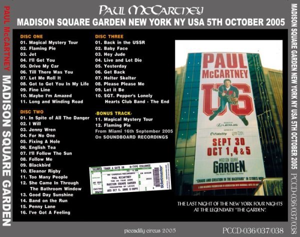 Photo2: PAUL McCARTNEY - MADISON SQUARE GARDEN 2005 3CD  [PICCADILLY CIRCUS] (2)