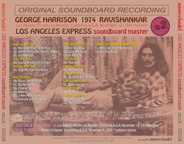 Photo2: GEORGE HARRISON - LOS ANGELES EXPRESS soundboard master 2CD [MISTERCLAUDEL] (2)