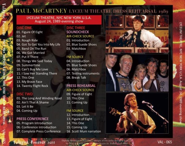 Photo2: PAUL McCARTNEY - 1989 LYCEUM THEATRE DRESS REHEARSAL 3CD [VALKYRIE RECORDS] (2)