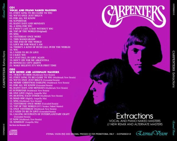 Photo2: CARPENTERS - EXTRACTIONS : VOCAL AND PIANO NAKED MASTERS / NEW REMIX AND ALTERNATE MASTERS 2CD [ETERNALVISION] (2)