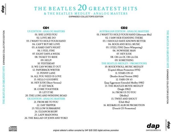 THE BEATLES - 20 GREATEST HITS & THE BEATLES MEDLEY : ANALOG MASTERS ...