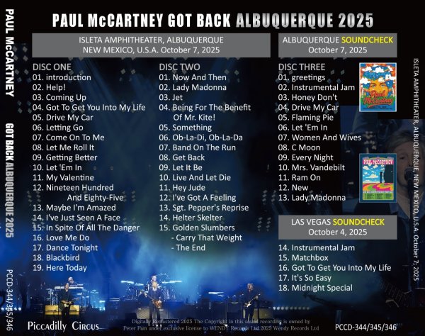 Photo2: PAUL McCARTNEY - 2025 GOT BACK ALBUQUERQUE 3CD [PICCADILLY CIRCUS] (2)