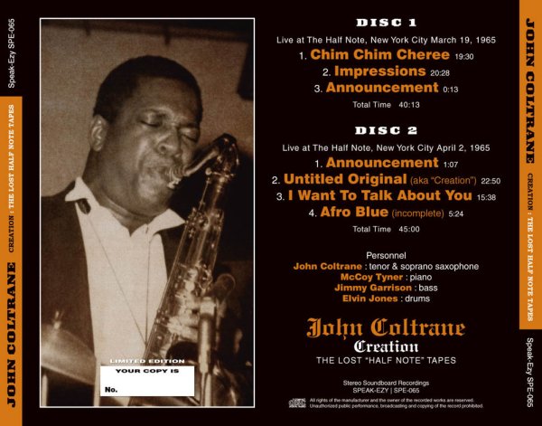 Photo2: JOHN COLTRANE - CREATION: THE LOST HALF NOTE TAPES 2CD [Speak-Ezy] (2)