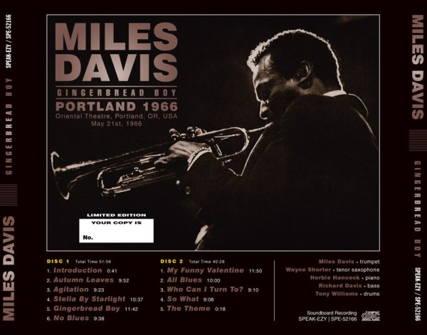 Photo2: MILES DAVIS - GINGERBREAD BOY: PORTLAND 1966 2CD [SPEAK-EZY] (2)
