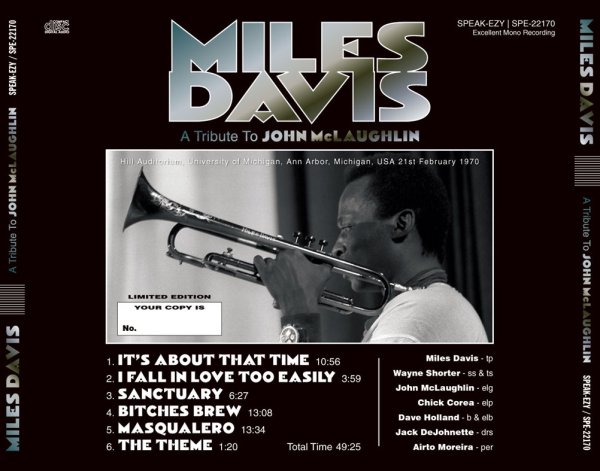 Photo2: MILES DAVIS - A Tribute To JOHN McLAUGHLIN: ANN ARBOR 1970 (1CD) [SPEAK-EZY] (2)